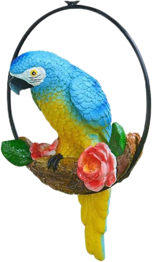 Hanging Parrot Garden Decor Resin Parrot Outdoor Decor Parrot on Perch Garden Sculpture Parrot Statue for Outdoor Garden Decorations Blue Spring Gardening Tool