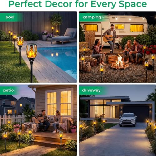 Solar Flickering Flame Torch Lights - Waterproof, 6-Pack