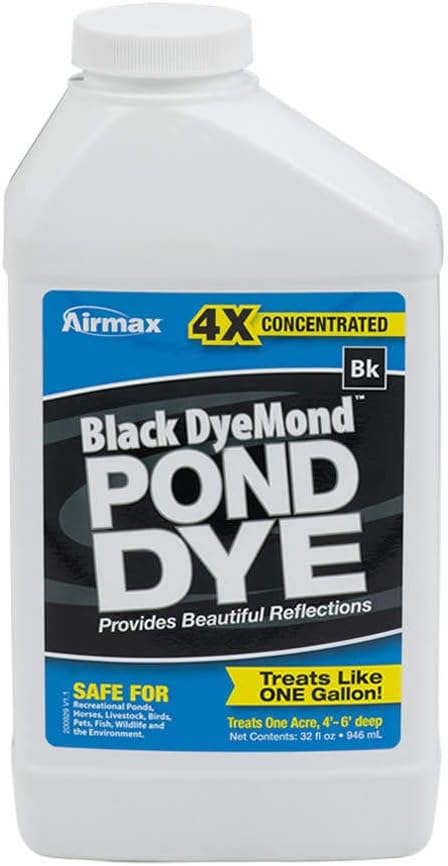 Airmax Black DyeMond Pond Dye 4X Concentrate for Outdoor Ponds & Lakes, Natural Pond Color& Beauty Enhancer, Swimming Safe Water Colorant, Easy Liquid Application, 1 Quart