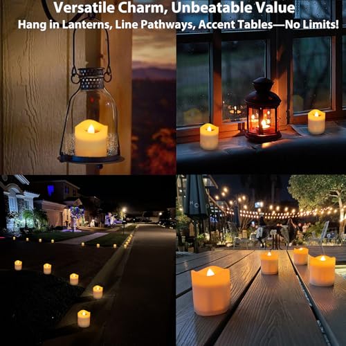 Solar Candles - 8pcs Rechargeable Flameless Tea Lights, Warm Amber