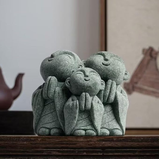 Mini Monk Buddha Statue Green Sandstone Statues Zen Monk Praying Statue Sculptures for Wealth Good Luck Feng Shui Decor Home Fish Tank Aquarium Garden (Style 1)