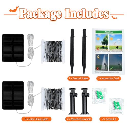 Halloween Solar String Lights - Orange Purple, 2 Pack, 50 LED, 16.4FT, 8 Modes