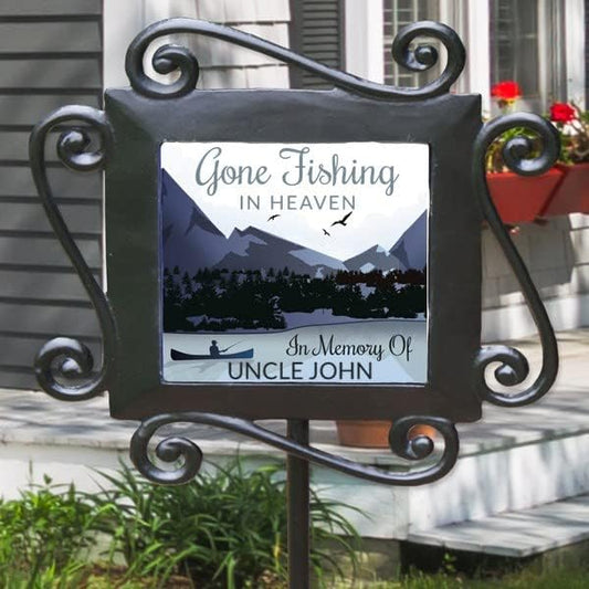 GiftsForYouNow Personalized Gone Fishing in Heaven Memorial Garden Stake, 28 x 8.5 Inches