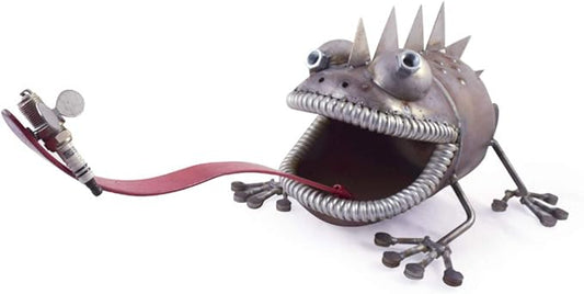 Modern Artisans Crazy Chameleon Lizard Reclaimed Metal Garden Sculpture with Bouncy Tongue, American Made, 30"