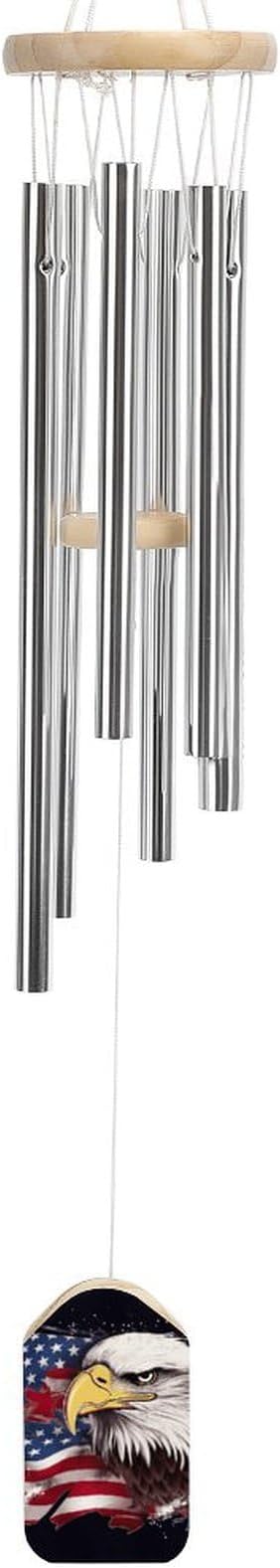 Wind Chimes for Outside,America US Flag Bald Eagle Printed Cute Aluminium Windchimes Outdoors,Soothing Melodic Memorial Wind Chime for House Porch Patio Garden Balcony Decor
