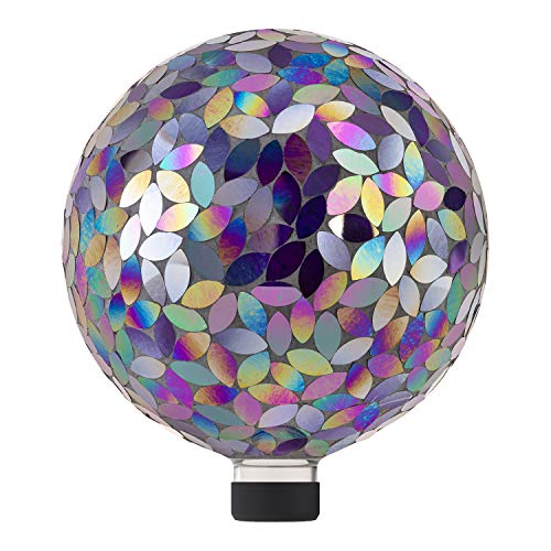 Alpine Corporation 10" Diameter Indoor/Outdoor Glass Mosaic Gazing Globe Yard Decoration, Purple Pearlized Petals Design