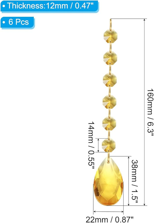 PATIKIL Teardrop Crystal Chandelier Pendants Beads, 6 Pack 160mm Length 38mm Chandelier Prisms Parts Ornaments Hanging Beads for DIY Arts Crafts Decoration, Gold Tone