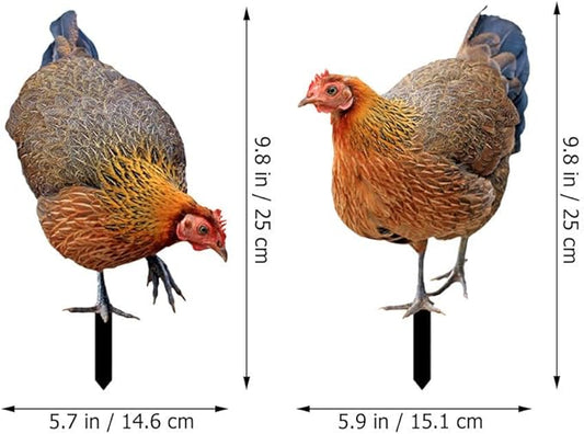 Chicken Yard Art 2-Pack Acrylic Garden Stakes Hen Decoration Card Inserts for Outdoor Patio Lawn and Garden Decor