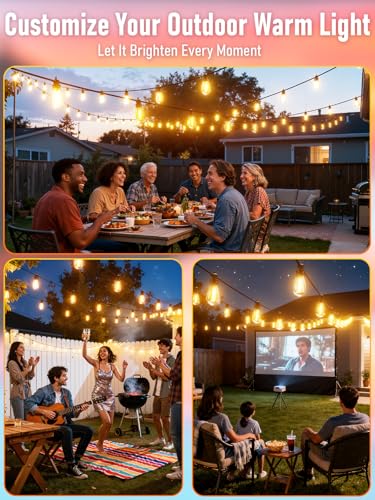 200FT LED Edison String Lights - IP65 Waterproof, Dimmable, 2700K