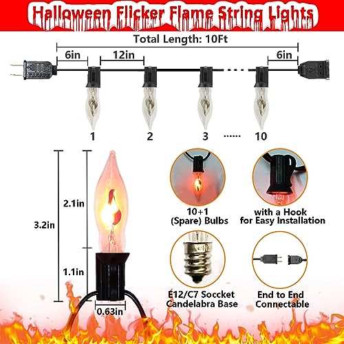 Halloween Flickering Flame String Lights - 10Ft, 10 Bulbs