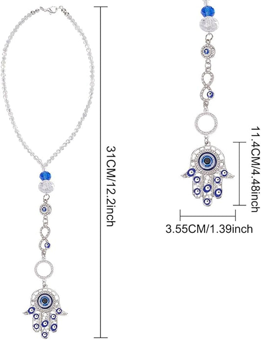 Evil Eye Car Hanging Ornament Metal Hand of Evil Eye Charm Pendant Beaded Decor Good Luck Suncatcher Pendant for Keychain Car Rearview Mirror Window Car Door Frame Balcony