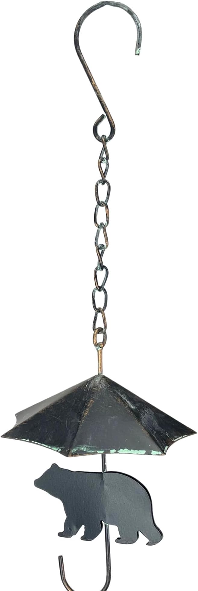 Verdigris Umbrella & Black Bear Rain Chain - 75 inches Long with 10 3D Designs, Weighted Bell for Wind Chime Sound - Eco-Friendly Water Collection or Downspout Replacement