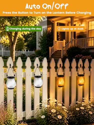 4 Pack Solar Lanterns - Waterproof Hanging Flame Lights