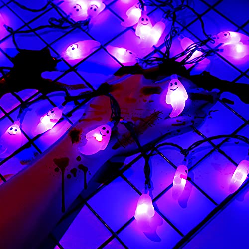60 LED Halloween String Lights - 20ft Purple Ghost, Timer, 8 Modes