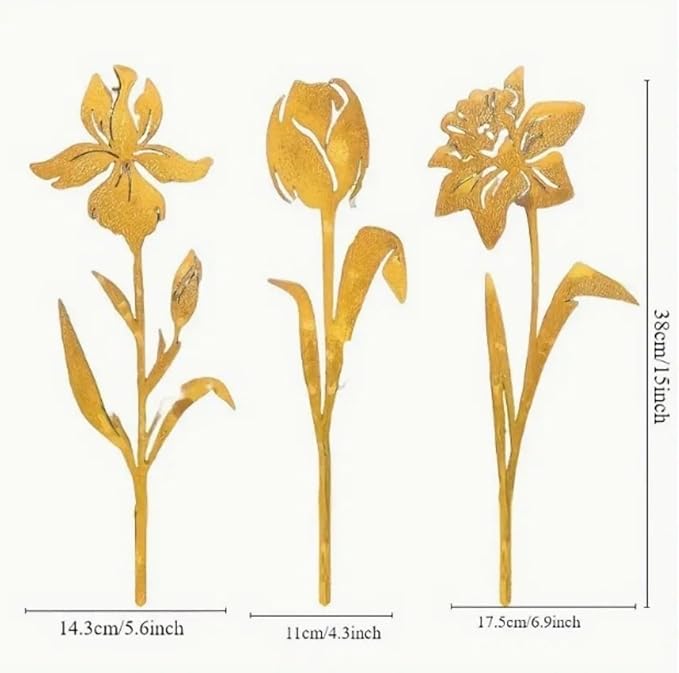 Metal Plant Garden Decoration for Outdoor Home Garden Decor Gold Flower Stakes Silhouettes Sculptures Lawn Yard (Iris)