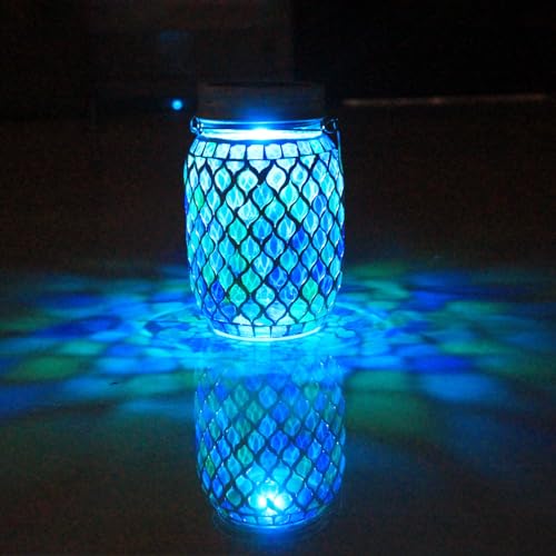 Solar Mosaic Lights - 12 Color LED, 4 Modes, Remote Control, Blue
