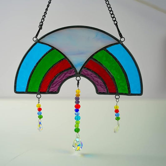 BOXCASA Stained Glass Suncatchers Crystals Pendants,Rainbow Crystal Beads Decor Gifts for Women,Suncatcher for Window Colorful Crystal Prism Pendants Gifts for Mother Grandma Nana Aunt