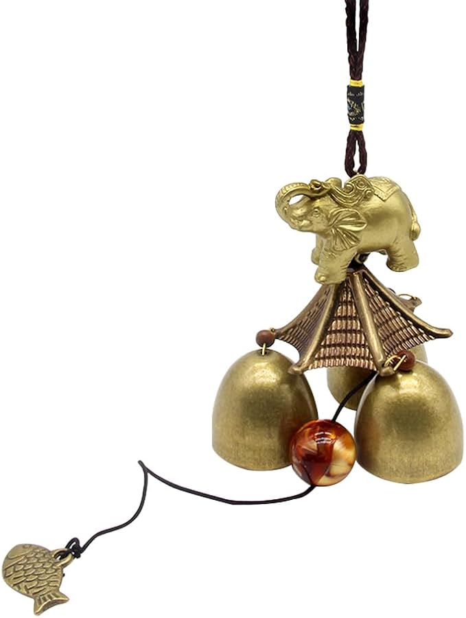 Hooshing Elephant Wind Chimes Metal Bronze Bells Feng Shui Wind Chimes for Lucky Outdoor Garden Patio Hanging Decor Gift