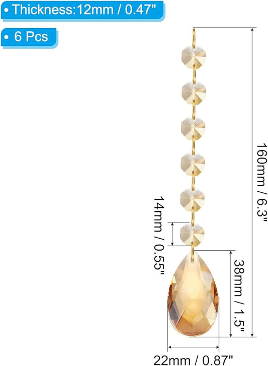 PATIKIL Teardrop Crystal Chandelier Pendants Beads, 6 Pack 160mm Length 38mm Chandelier Prisms Parts Ornaments Hanging Beads for DIY Arts Crafts Decoration, Electroplating Gold Tone