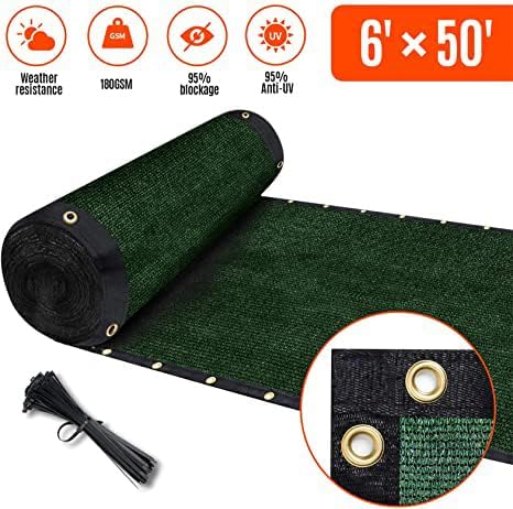 180GSM 6ft x 50ft Fence Privacy Screen Heavy Duty Fence Cover Garden Wall Backyard Dark Green