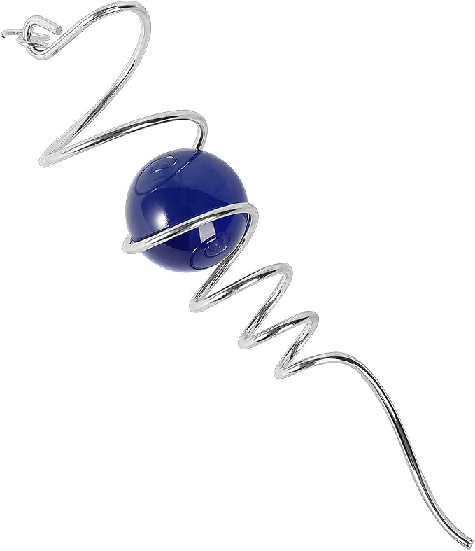 Gazing Ball Spiral Tail 13 Inch Stainless Steel with Hanging 360° Swivel Hook, Dark Blue Crystal Glass Orb Captivating Visual Illusion Wind Spinner Spinning Garden Yard Patio Spinfinity Decor Gift
