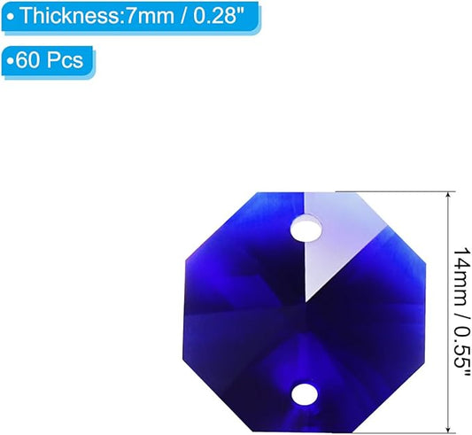 PATIKIL K9 Crystal Octagon Beads 2 Holes Pendants, 60 Pack 14mm Chandelier Prisms Parts Ornaments Hanging Beads for DIY Arts Crafts Decoration, Black Purple