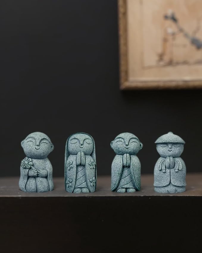 Mini Monk Buddha Statue Sandstone Statues Zen Monk Praying Statue Sculptures for Wealth Good Luck Feng Shui Decor Home Fish Tank Aquarium Garden (Style 13)