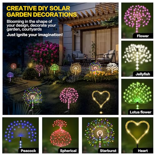 2 Pack Solar Garden Lights Outdoor, 8 Modes Firework Lights Outside