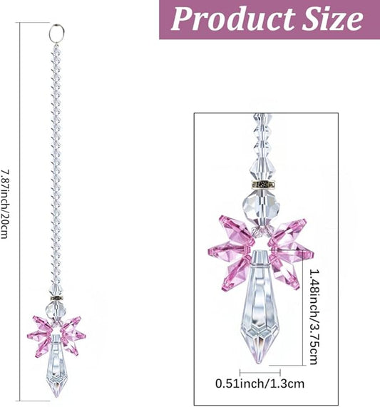 Rainbow Guardian Angel Crystal Suncatcher Hanging Ornament Pink Glass Prism Rainbow Maker for Home Window Car Porch Decoration Spiritual Sun Catcher Gift for Mom Women Friends
