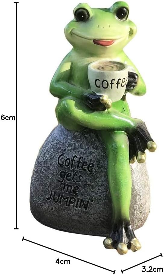 Creative Green Frog Sitting on Stone Statue Drinking Coffee Indoor Outdoor Garden Statue Decoration Collectible Frog Figurine Statue Model Sculpture (6" Frog On Stone)
