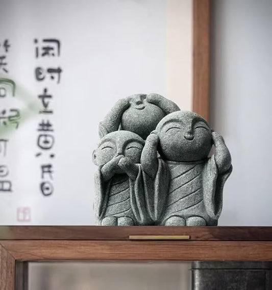 Mini Monk Buddha Statue Green Sandstone Statues Zen Monk Praying Statue Sculptures for Wealth Good Luck Feng Shui Decor Home Fish Tank Aquarium Garden (Style 3)