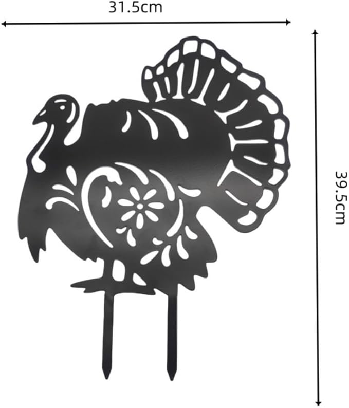 Turkey Animals Stakes Thanksgiving Day Ground Insertion Decor Vivid Hollow Iron Animal Statue for Courtyard Outdoor Yard Art Decorative (Rust)
