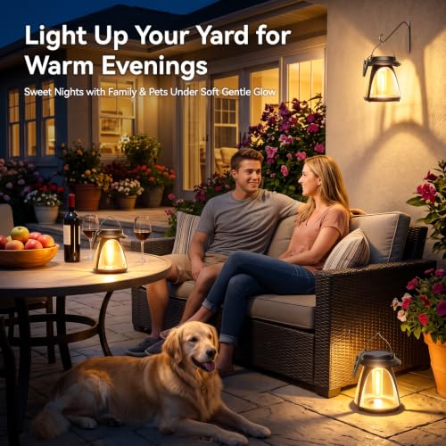 BUCASA Solar Hanging Lanterns - IP65, 2 Modes, 4 Pack