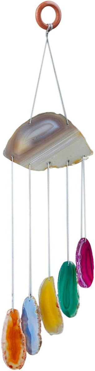 Nupuyai Wind Chimes - Unique Agate Slices Geode Stone Wind Chimes Indoor Outdoor, Healing Stone Windchime Hanging Ornament for Home Garden, 18.5-22'', Rainbow Agate
