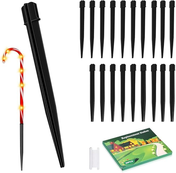 20PCS Replacement Stakes for Christmas Candy Cane Lights Outdoor,Plastic Light Stakes,Used to Maintain Candy Cane Pathway Lights,0.61X9 Inches(Black)