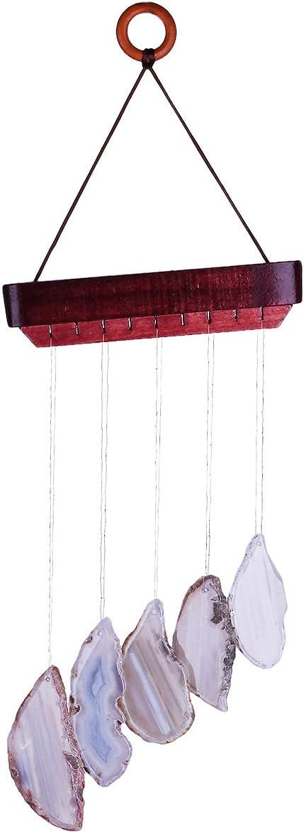 Nupuyai Wind Chimes - Unique Agate Slices Geode Stone Wind Chimes Indoor Outdoor, Healing Stone Windchime Hanging Ornament for Home Garden, 13.8-19.7'', Natural Agate