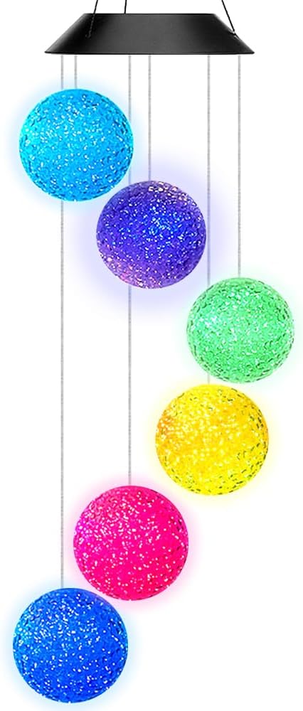 AceList Color Changing Solar Power Wind Chime Crystal Ball Wind Chime Wind Mobile Portable Waterproof Outdoor Windchime Light for Patio Yard Garden Home