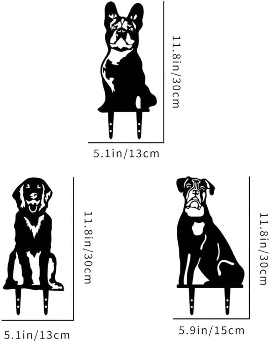 Dog Style Metal Puppy Silhouette Garden Statues French Bulldog/Doberman Pinscher Backyard Lawn Stakes, Festival Decorations & Yard Decor Iron Art (U)