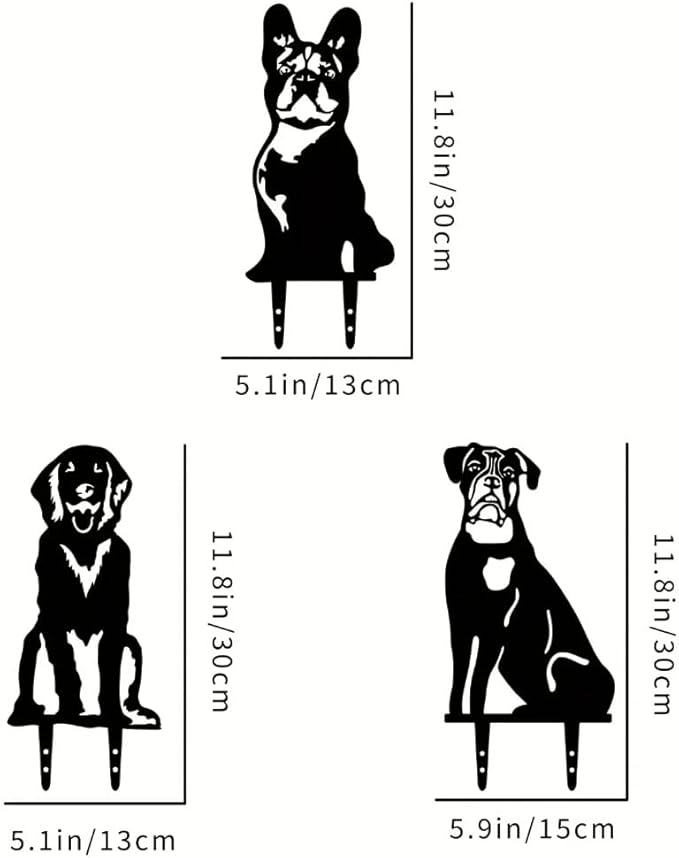 Dog Style Metal Puppy Silhouette Garden Statues French Bulldog/Doberman Pinscher Backyard Lawn Stakes, Festival Decorations & Yard Decor Iron Art (N)