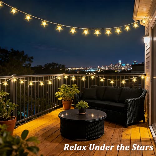 Solar Star String Lights - 100 LED, 55FT, Warm White, 8 Modes