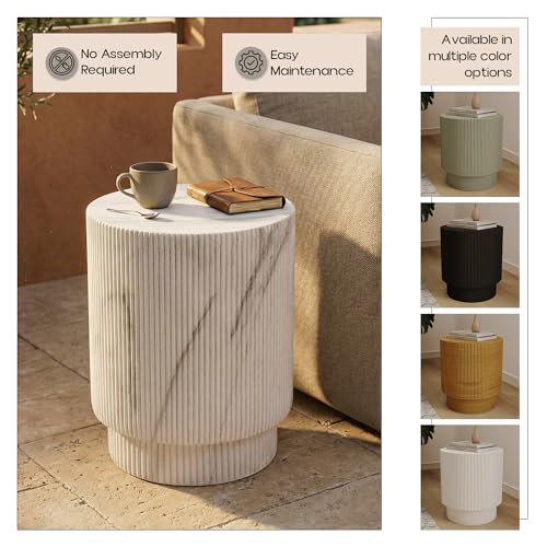 LeisureMod Eden Modern Side End Table, White Marble