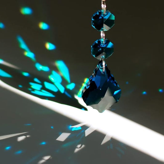 20pcs Crystal Maple Leaf Chandelier Prism Replacement Pendant Connected Glass Octagon Beads Chain for Chandelier Christmas Decoration 38mm (Peacock Blue)