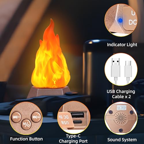 Toodour 2 Pack Outdoor Flame Lights w/ Bluetooth Speaker