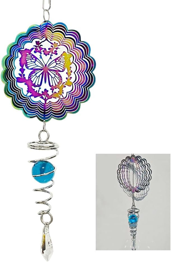 3D Kinetic Hanging Wind Spinner, Garden Stainless Steel Wind Spinners with Crystal, Butterfly Gifts for Women, Outdoor & Indoor Decoration