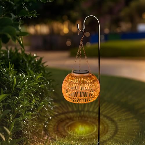 Hanging Solar Outdoor Lanterns - Rattan, Waterproof, 2 Pack
