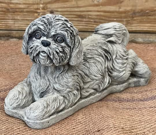 Generic Concrete Shih Tzu Memorial Statue - Handmade, Realistic, Indoor/Outdoor, Gray
