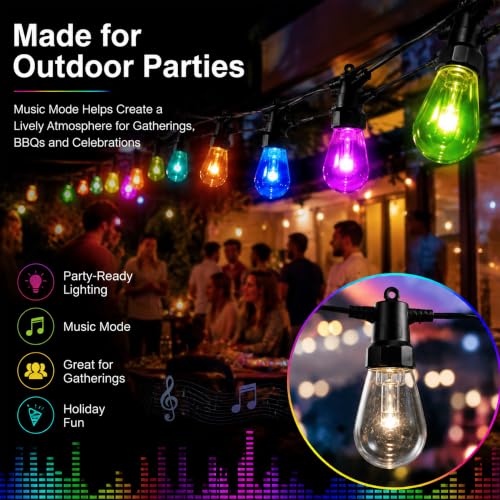 Outdoor String Lights 50FT - RGBW with App Control