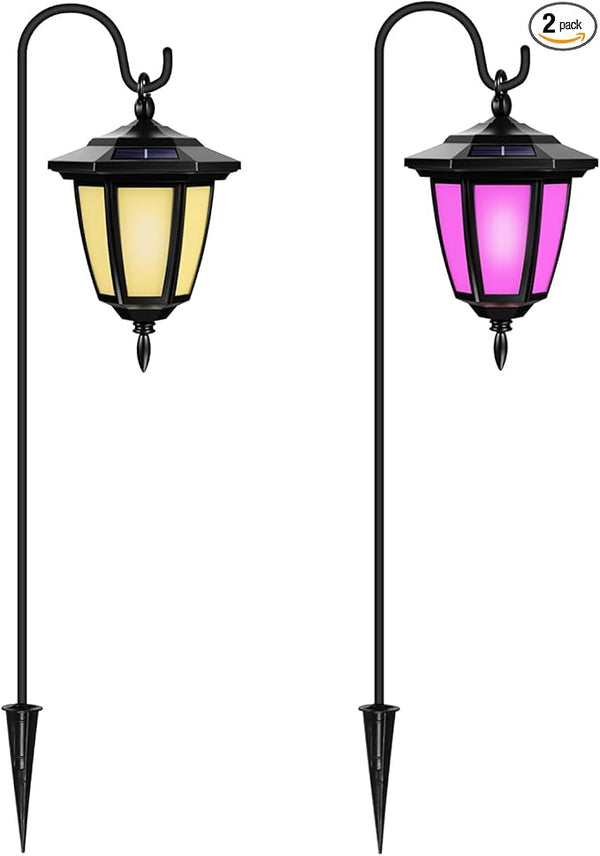 Viewsun 34 Inch Solar Hanging Lights, Shepherd Hook Lights with 4 Lighting Modes Waterproof Outdoor Decorative Solar Lantern Lights for Garden Decor, Patio, Backyard, Pathway, 2 Pack