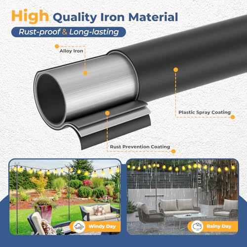 10 FT String Light Pole - Heavy Duty with Anchor Base