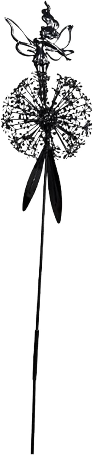 Flower Fairy Dancing with Dandelion Garden Sculpture,Angel Metal Ornaments Stainless Steel Statue Decorations,Wonderland Outdoor Yard Lawn Patio Stakes Sculptures Decor (B)